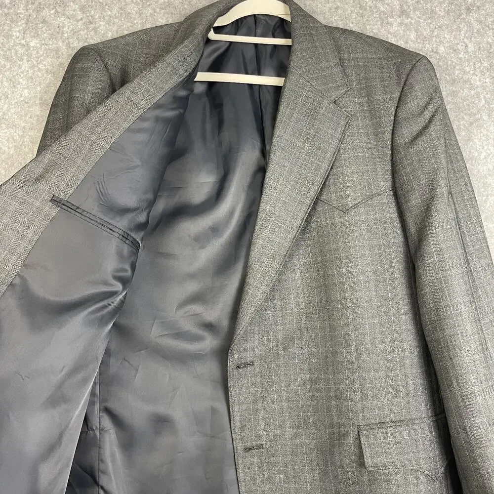 Circle‎ S Blazer Sport Coat Mens 46R Gray Glen Check 2 Button Western Cowboy